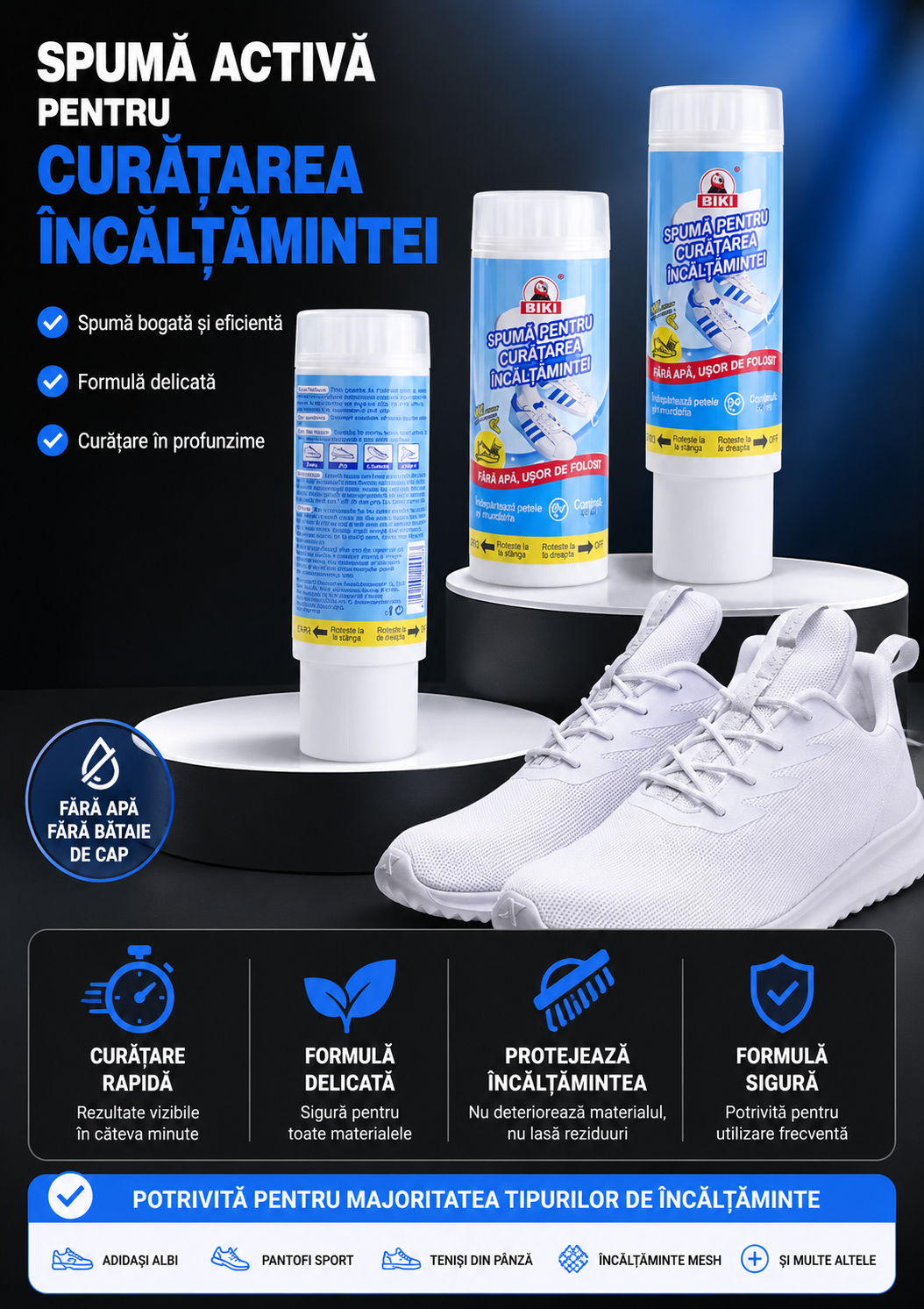 Spumă Profesională pentru Curățarea Adidașilor – Curățare Fără Apă, Îndepărtează Petele și Redă Aspectul de Nou