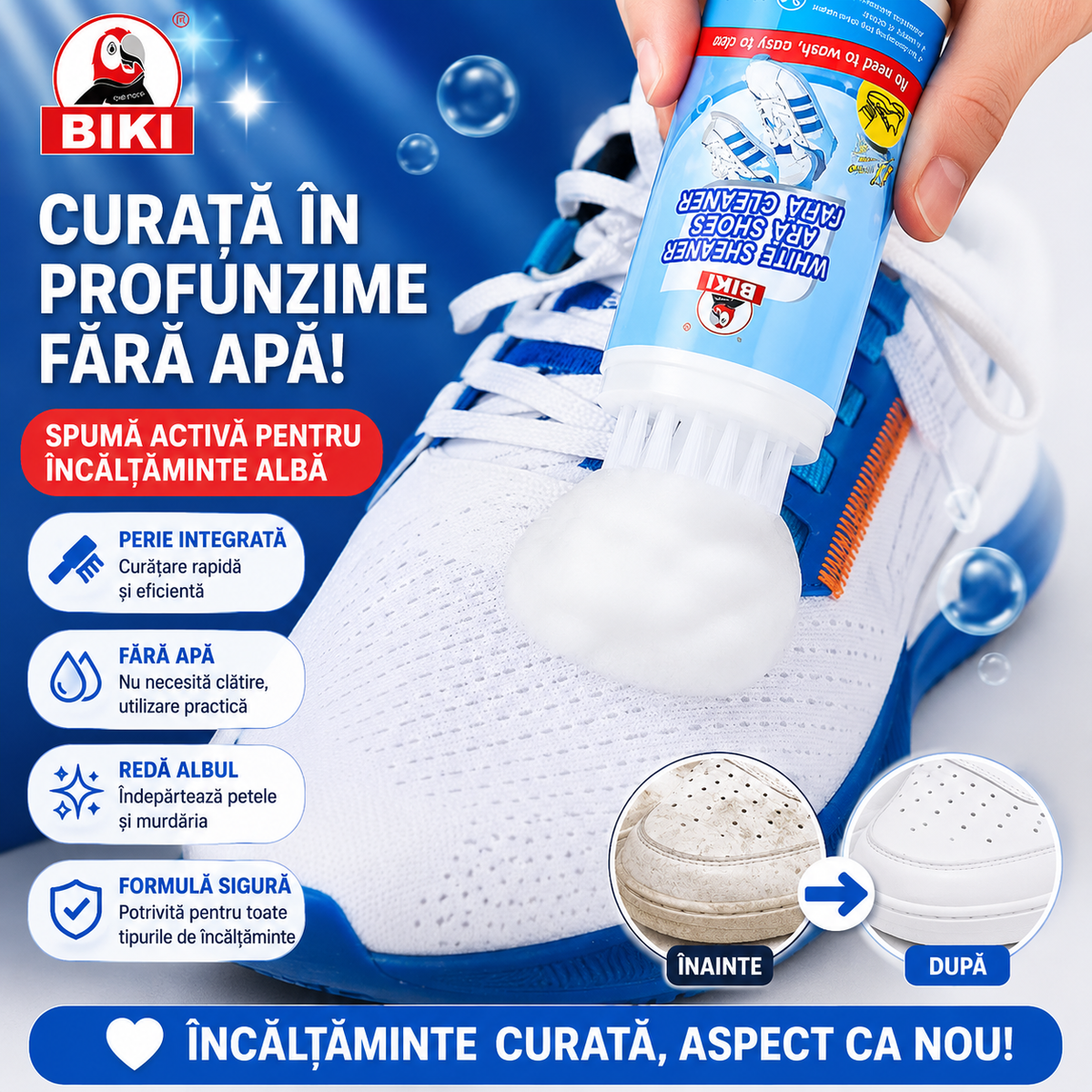 Spumă Profesională pentru Curățarea Adidașilor – Curățare Fără Apă, Îndepărtează Petele și Redă Aspectul de Nou